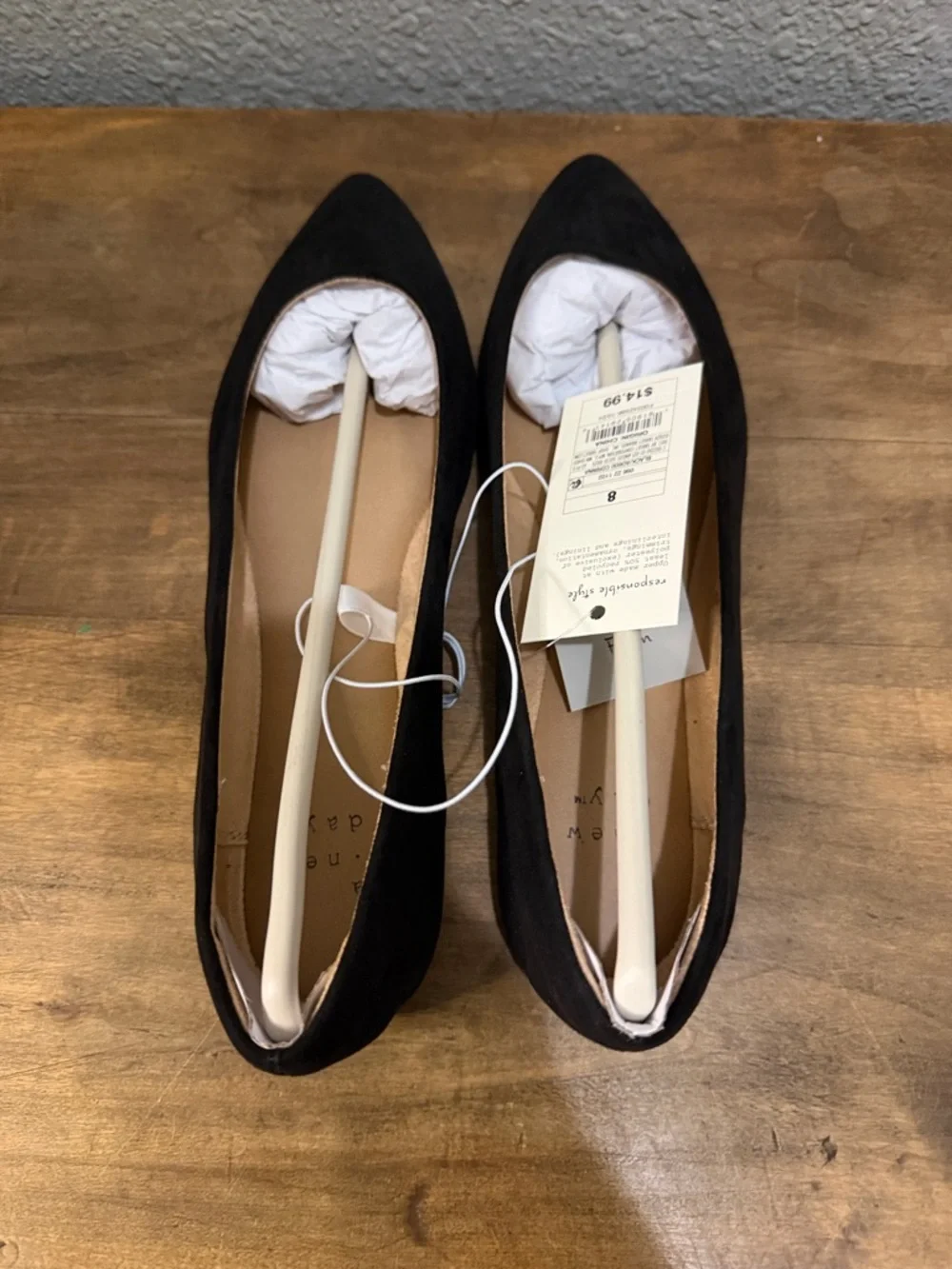 A New Day Pointed Toe Black Suede Women's Flats size 8 - Picture 3 of 9